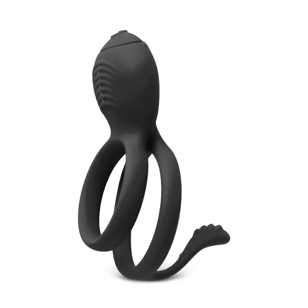 Dual Cock & Balls Vibrating Penis Rings With Teasing Tail