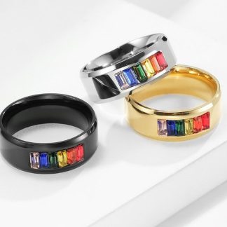 Rainbow Cubic Zirconia Unisex Stainless Steel Ring